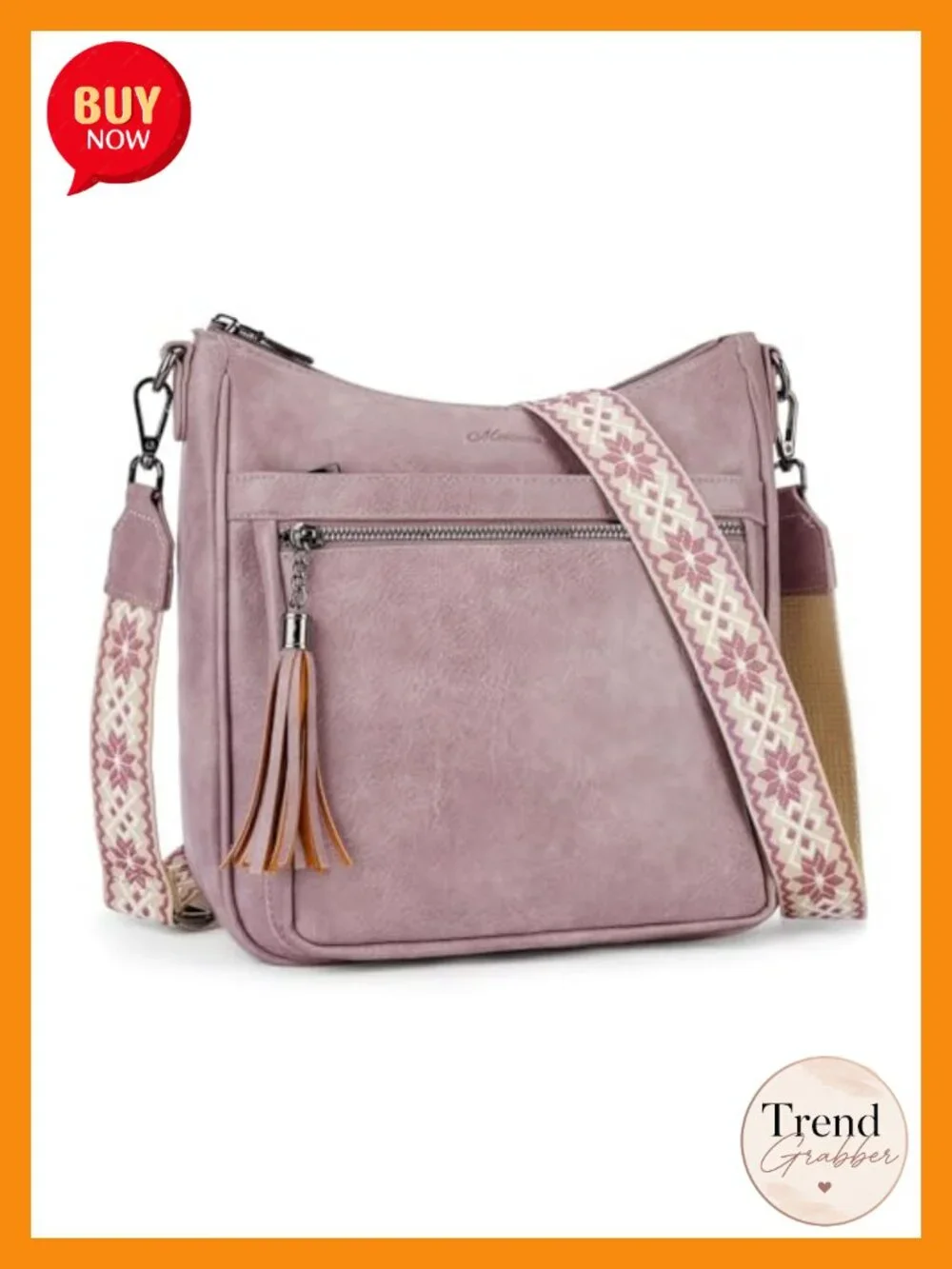 Vegan Leather Crossbody Bag with Tassel - Lightweight Hobo Handbag